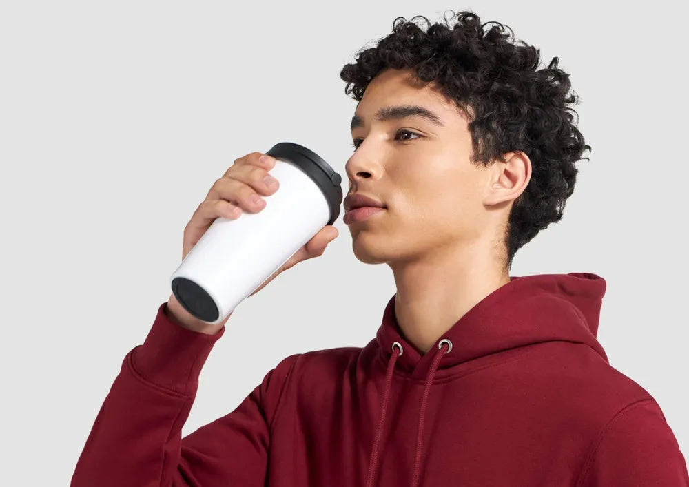 Mug de voyage blanc en acier inoxydable 443 ml