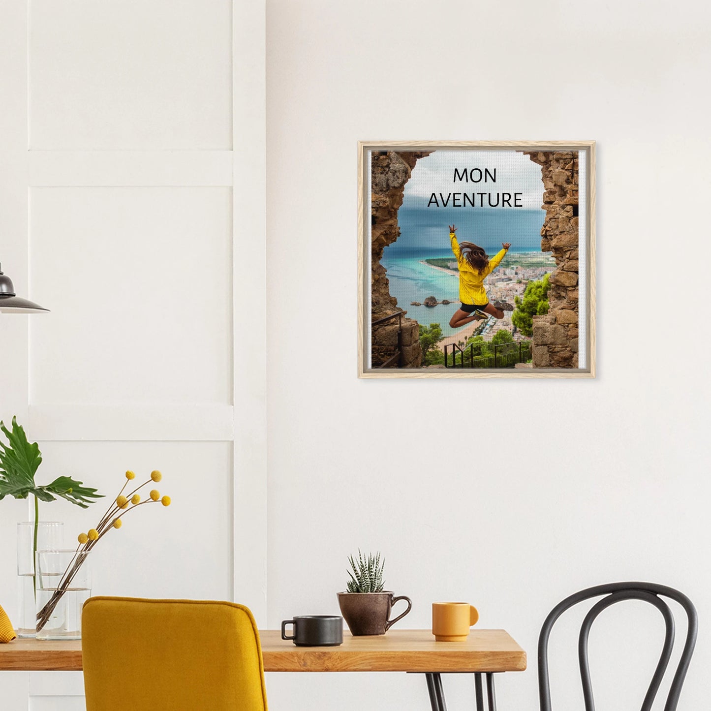 Toile épaisse encadrée avec cadre en bois carré  - cadeau personnalisable avec animation réalité augmentée - décoration murale salle à manger | Souvenir en Vie