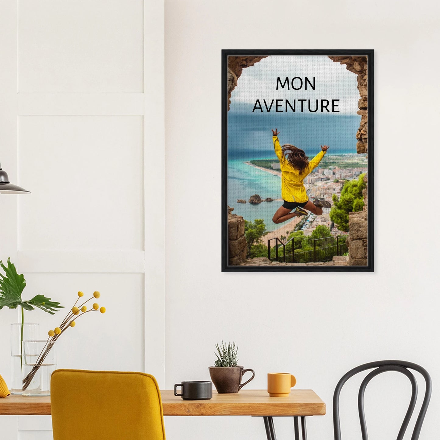 Toile épaisse encadrée avec cadre noir grand format - cadeau personnalisable avec animation réalité augmentée - décoration murale salle à manger | Souvenir en Vie