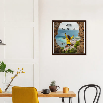 Toile épaisse encadrée avec cadre bois foncé -format carré grande taille - cadeau personnalisable avec animation réalité augmentée - décoration murale salle à manger | Souvenir en Vie