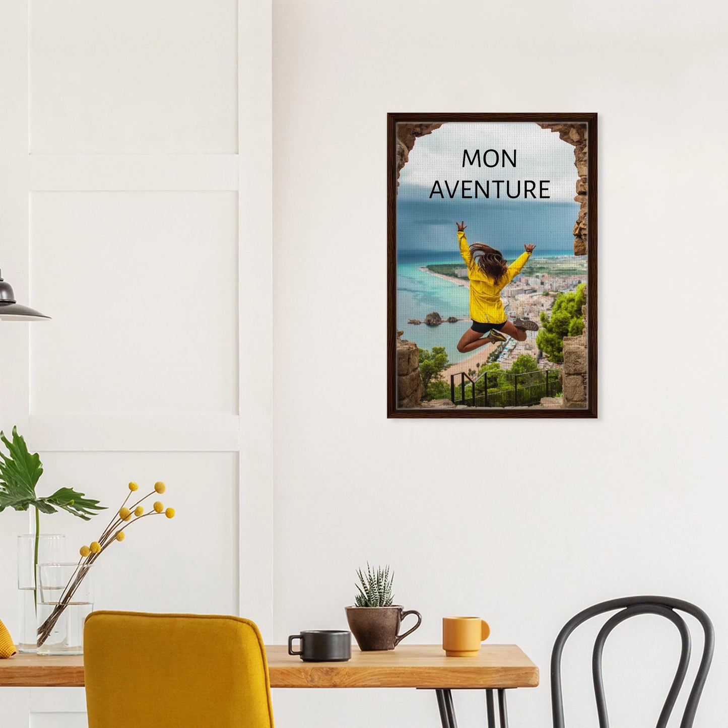 Toile épaisse encadrée avec cadre bois foncé - cadeau personnalisable avec animation réalité augmentée - décoration murale élégante | Souvenir en Vie